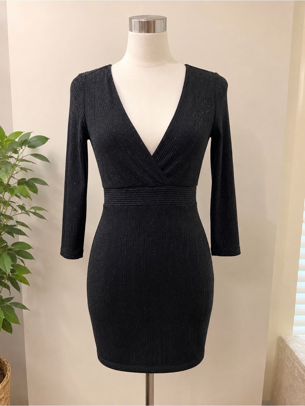 Forever 21 Black Sparkle Wrap-Style Mini Dress